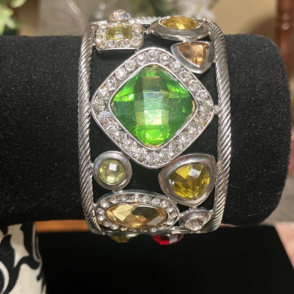 Gemstone Statement Cuff Bracelet - multicolor Women's Fashion Jewelry
